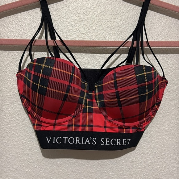 Victoria's Secret X BALMAIN Fashion Show Plaid Strappy Long Line Bra - Picture 4 of 7